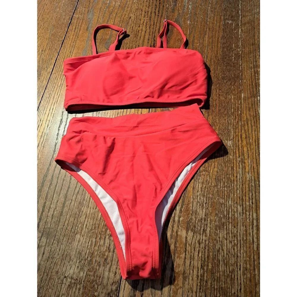 New Small Red Bikini Swimsuit Bathing Suit Swimwear Padded Top High Cut Bottom